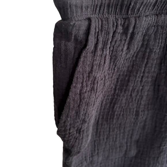 Beach Lunch Lounge Sz L Black Cotton Gauze Romper Drawstring Buttons Pockets - Picture 6 of 13